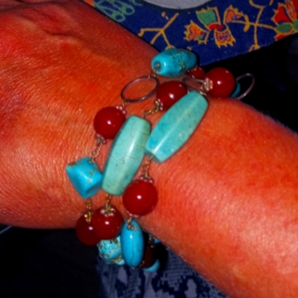 Woman's Turquoise and Jade Stone Bracelett